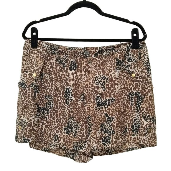 Miss Tina By Tina Knowles Leopard Print High-Waist Shorts Button Pockets Size 12 - Picture 2 of 7